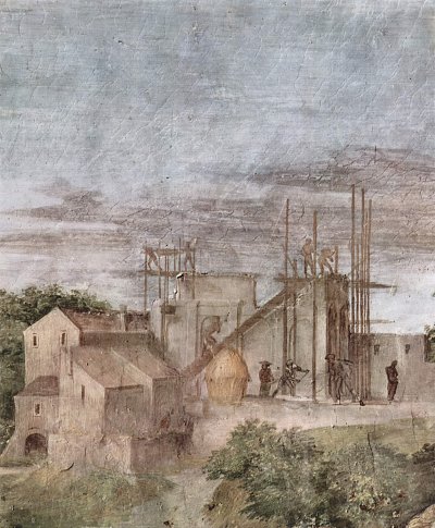 Architektur und Landschaft im Hintergrund von Raffael als Kunstdruck auf Leinwand