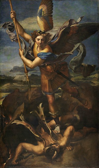 Erzengel Michael vertreibt Satan von Raffael als Kunstdruck auf Leinwand