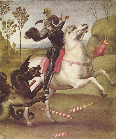 Georg im Kampf mit dem Drachen von Raffael als Kunstdruck auf Leinwand