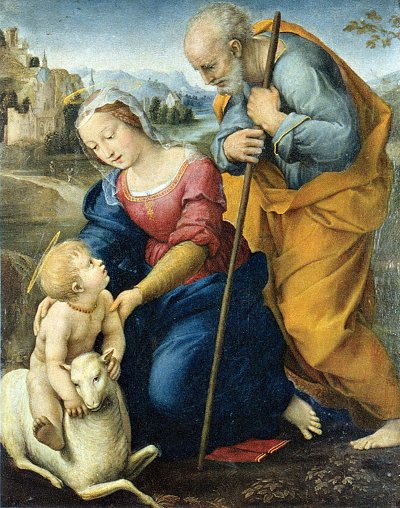 Holy Family with the Lamb von Raffael als Kunstdruck auf Leinwand