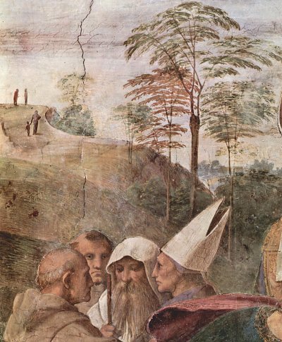Papst und Heilige im Gespraech von Raffael als Kunstdruck auf Leinwand