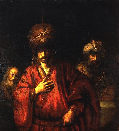 Haman in Ungnade von Rembrandt als Kunstdruck auf Leinwand