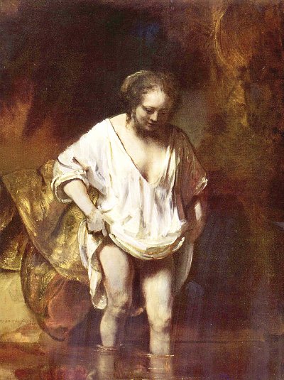 Hendrickje badend von Rembrandt als Kunstdruck auf Leinwand