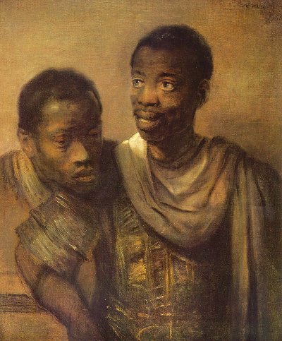 Zwei junge Afrikaner von Rembrandt van Rijn als Kunstdruck auf Leinwand