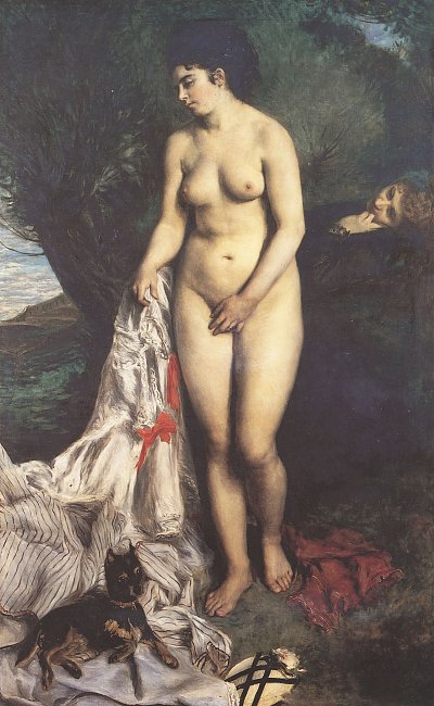 Badegast mit einem Griffon von Pierre-Auguste Renoir als Kunstdruck auf Leinwand