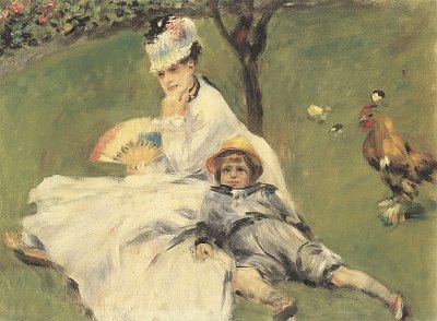 Camille Monet und ihr Sohn Jean in dem Garten von Argenteuil von Pierre-Auguste Renoir als Kunstdruck auf Leinwand