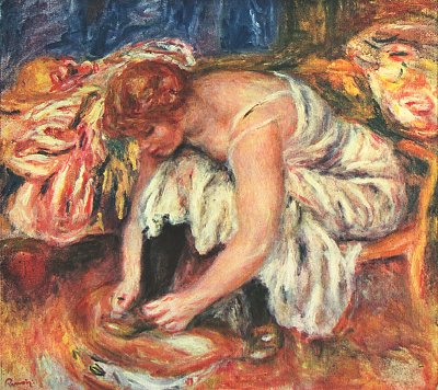 Frau beim Schuhbinden Kunstdruck