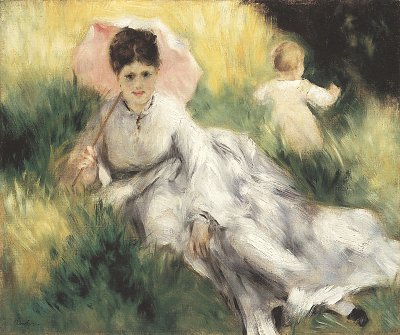 Frau mit Sonnenschirm von Renoir als Kunstdruck auf Leinwand