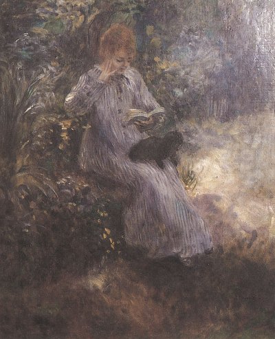 Frau mit schwarzem Hund von Renoir als Kunstdruck auf Leinwand