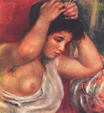 Junge Frau beim Frisieren Kunstdruck
