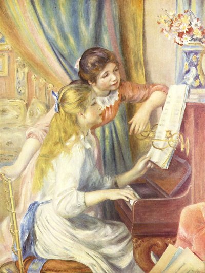 Junge Maedchen am Klavier von Pierre-Auguste Renoir als Kunstdruck auf Leinwand