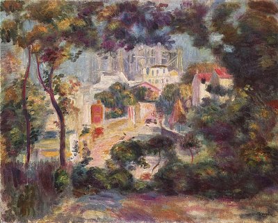 Landschaft mit Ansicht von Sacre Coeur von Pierre-Auguste Renoir als Kunstdruck auf Leinwand
