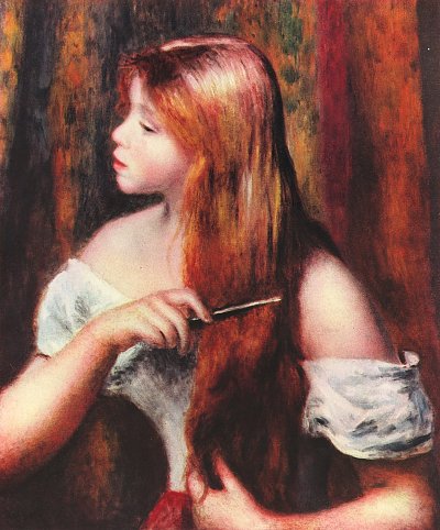 Maedchen beim Kaemmen von Pierre-Auguste Renoir als Kunstdruck auf Leinwand