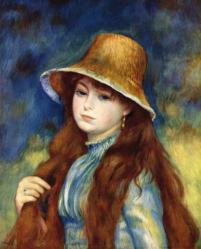 Maedchen mit Strohhut von Pierre-Auguste Renoir als Kunstdruck auf Leinwand