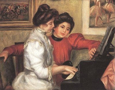 Yvonne und Christine Lerolle an dem Klavier Kunstdruck