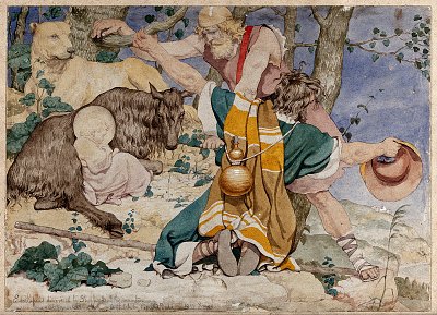 The infant Aesculapius discovered by shepherds on a Wellcome von Richard Dadd als Kunstdruck auf Leinwand