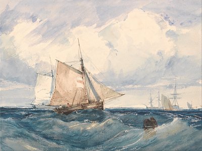 A Cutter and other shipping in a Breeze von Richard Parkes Bonington als Kunstdruck auf Leinwand