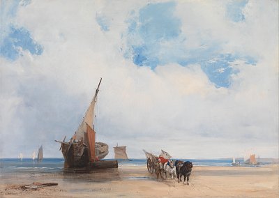 Beached Vessels and a Wagon near Trouville France von Richard Parkes Bonington als Kunstdruck auf Leinwand