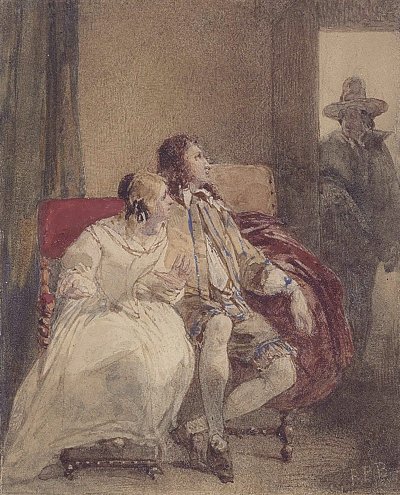 Julian Peveril and Alice Bridgenorth surprised by Major Ralph Bridgenorth von Richard Parkes Bonington als Kunstdruck auf Leinwand