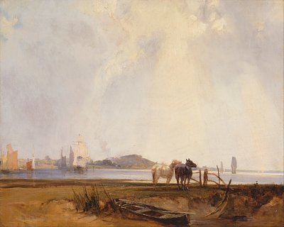 Landscape near Quilleboeuf France von Richard Parkes Bonington als Kunstdruck auf Leinwand