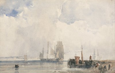Shipping in an Estuary Probably near Quilleboeuf von Richard Parkes Bonington als Kunstdruck auf Leinwand