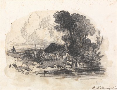 Trees and a Cottage by a River von Richard Parkes Bonington als Kunstdruck auf Leinwand