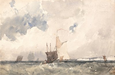 Vessels in a Choppy Sea von Richard Parkes Bonington als Kunstdruck auf Leinwand