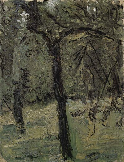 Sonnige Wiese mit Obstbäumen von Richard Gerstl als Kunstdruck auf Leinwand