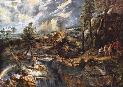 Gewitterlandschaft mit Philemon und Baucis von Rubens als Kunstdruck auf Leinwand