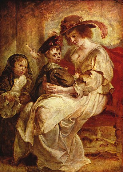 Helene Fourment mit zweien ihrer Kinder von Rubens als Kunstdruck auf Leinwand