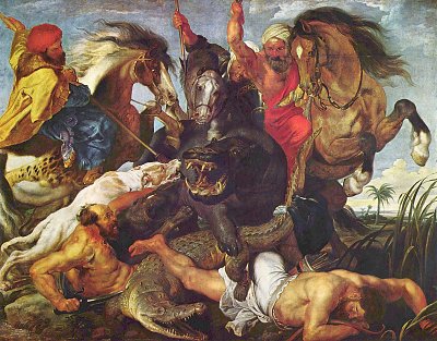 Nilpferdjagd von Rubens als Kunstdruck auf Leinwand