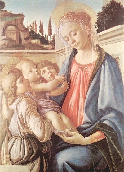 Madonna und zwei Engel von Sandro Botticelli als Kunstdruck auf Leinwand