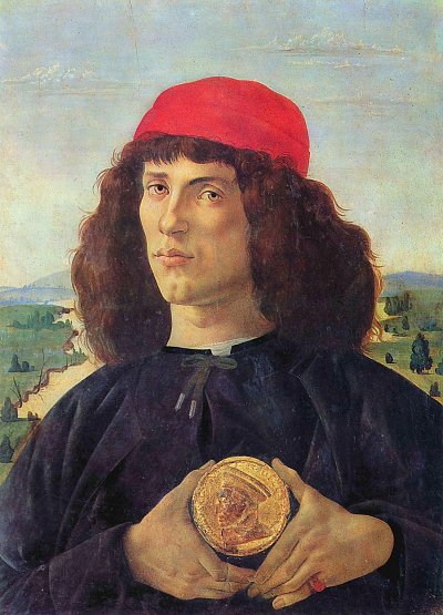 Portrait eines Mannes mit der Medaille Cosimos von Sandro Botticelli als Kunstdruck auf Leinwand