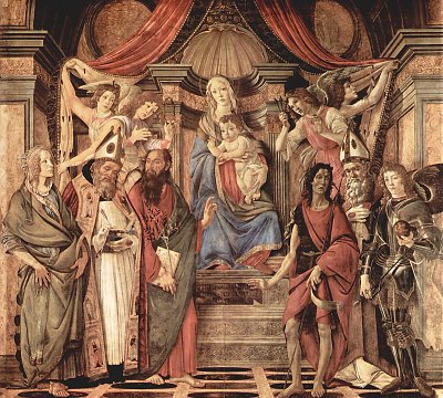 Thronende Madonna Engel und Heilige von Sandro Botticelli als Kunstdruck auf Leinwand