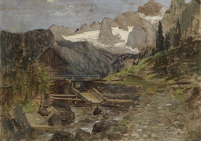 Gosaumühle mit Dachstein von Theodor von Hörmann als Kunstdruck auf Leinwand