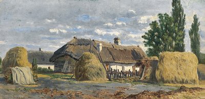 Ungarische Bauernhäuser von Theodor-von-Hörmann als Kunstdruck auf Leinwand
