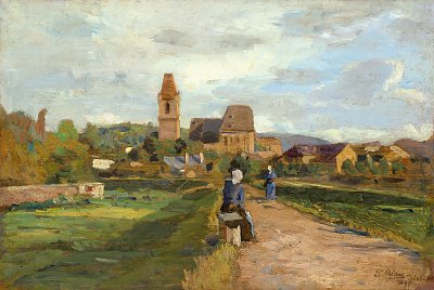 Blick auf Perchtoldsdorf von Tina Blau als Kunstdruck auf Leinwand