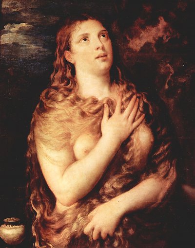 Die buessende Maria Magdalena von Tizian als Kunstdruck auf Leinwand