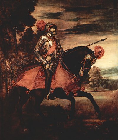 Portrait Kaiser Karl V zu Pferde von Tizian als Kunstdruck auf Leinwand