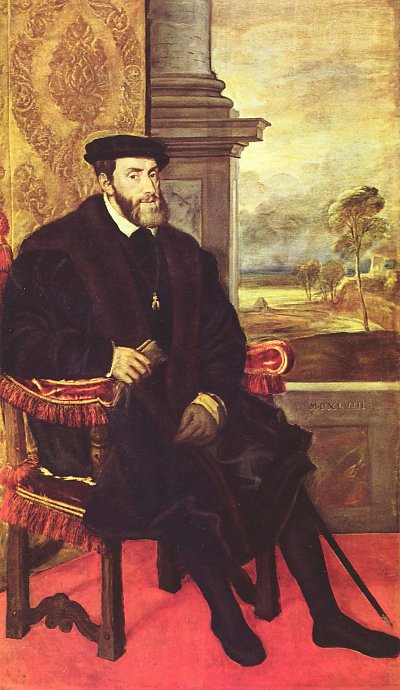 Portrait des Karl V im Lehnstuhl von Tizian als Kunstdruck auf Leinwand