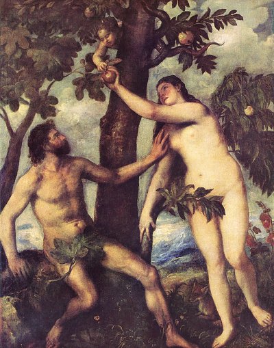 Suendenfall von Tizian als Kunstdruck auf Leinwand