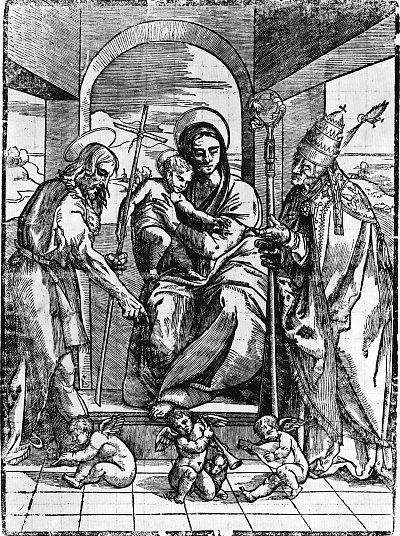 Thronende Madonna mit Kind von Tizian/Zeichnungen als Kunstdruck auf Leinwand