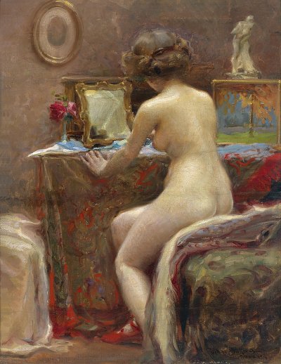 Vor dem Toilettespiegel von Vlaho Bukovac als Kunstdruck auf Leinwand