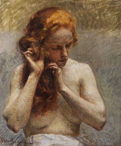 Weiblicher Halbakt von Vlaho Bukovac als Kunstdruck auf Leinwand