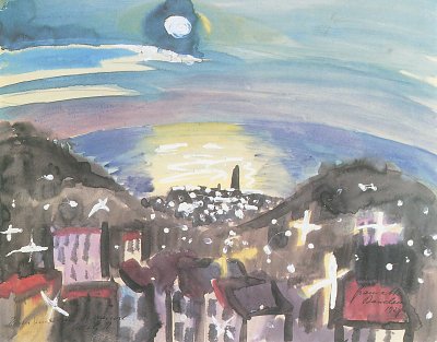 Barcelona bei Nacht von Walter Gramatte als Kunstdruck auf Leinwand