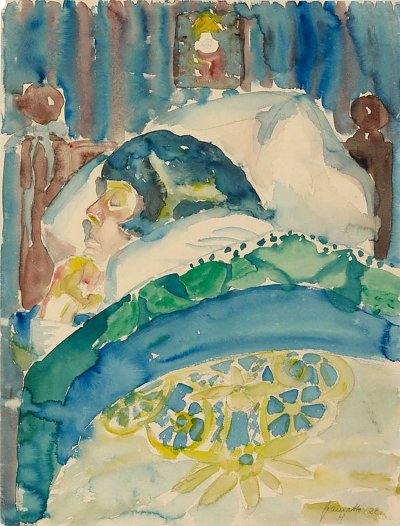 Frau im Bett von Walter Gramatte als Kunstdruck auf Leinwand