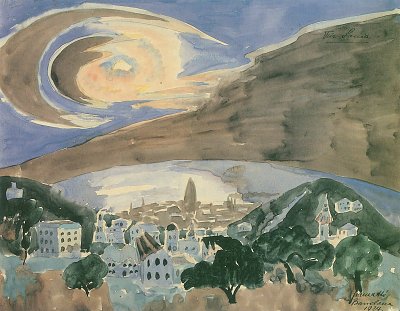Mond ueber Barcelona von Walter Gramatte als Kunstdruck auf Leinwand