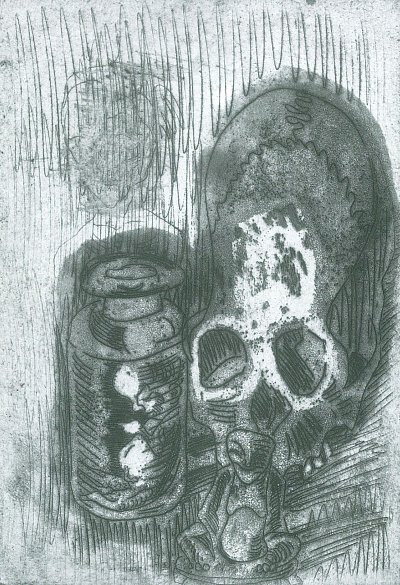 Stillleben mit Totenkopf von Walter Gramatte als Kunstdruck auf Leinwand
