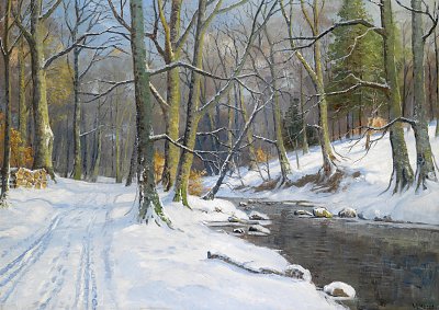 Bachlandschaft im Winter von Walter Moras als Kunstdruck auf Leinwand
