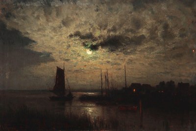 Fischerdorf im Mondlicht von Walter Moras als Kunstdruck auf Leinwand